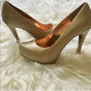BCBGeneration Cream Textured Heels. 4 1/2 inches.